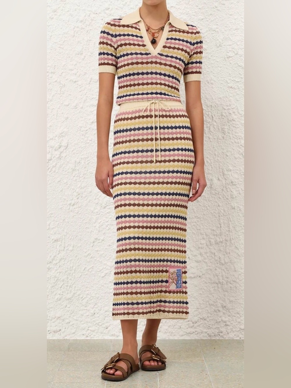 Zimmermann Awaken Scallop Knit Polo & Scallop Knit Midi Skirt SET - Size 0